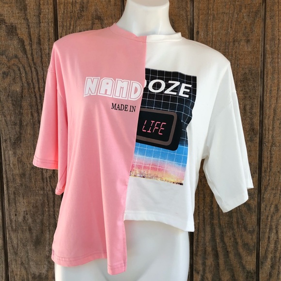 SOLD SHEIN Colorblock Namdoze Graphic Step-Hem Tee - Picture 2 of 7